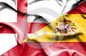 Waving flag of Spain and England
