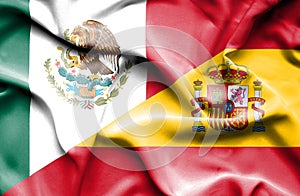 Waving flag of Spain and Mexico