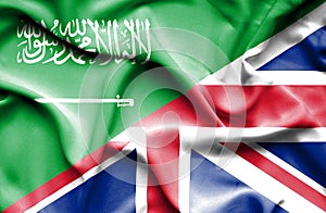 Waving flag of United Kingdom and Saudi Arabia