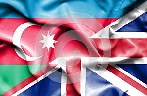 Waving flag of United Kingdon and Azerbaijan photo