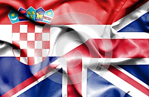 Waving flag of United Kingdon and Croatia photo