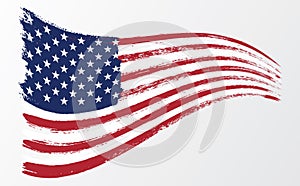 Waving flag United States of America. illustration wavy American Flag for Independence Day brush stroke background