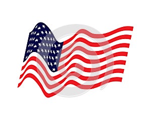 Waving flag of the United States. illustration of wavy American Flag for Independence Day. American flag on white background.