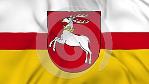 Waving flag of voivodeship Lubelskie in Poland. 3d animation in 4k video.