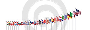 The 30 waving Flags of NATO Countries - North Atlantic Treaty. Isolated on white background  - 3D illustration photo