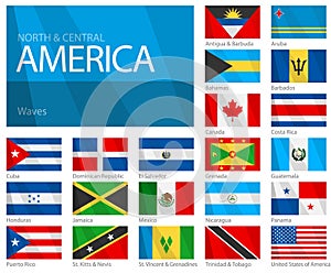 Waving Flags of North & Central American Countries