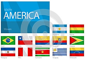 Waving Flags of South American Countries