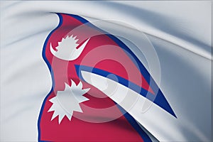 Waving flags of the world - flag of Nepal. Closeup view, 3D illustration.