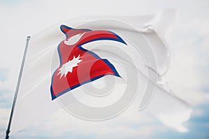 Waving flags of the world - flag of Nepal. Shot with a shallow depth of field, selective focus. 3D illustration.