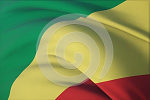 Waving flags of the world - flag of Republic of the Congo. Closeup view, 3D illustration.