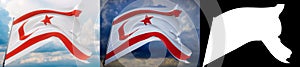 Waving flags of the world - flag of Turkish Republic of Northern Cyprus. Set of 2 flags and alpha matte image. Very high