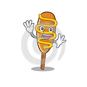 Waving friendly corn dog mascot design style