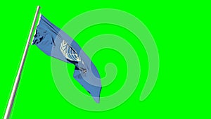 Waving glorious flag of United Nations (UN) on green screen, isolated - object 3D illustration
