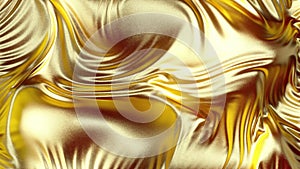 Waving golden cloth silk textile with ripples and folds