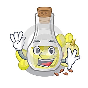 Waving grape seed oil in cartoon bottle