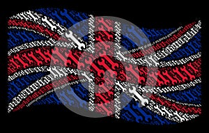 Waving Great Britain Flag Collage of Wrench Icons