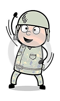 Waving Hand - Cute Army Man Cartoon Soldier Vector Illustration
