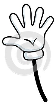 Waving hand gesture. Cartoon greeting sign in retro style