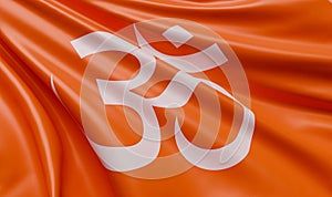 Waving Hindu Religion Om Symbol Flag Satin Fabric - 3D Illustration