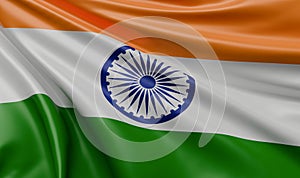 Waving India Flag Closeup - 3D Render Illustration