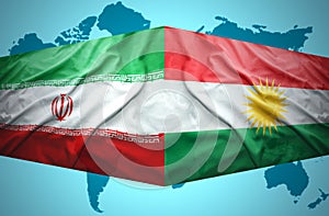 Waving Kurdish and Iranian flags