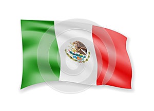Waving Mexico flag on white. Flag in the wind.
