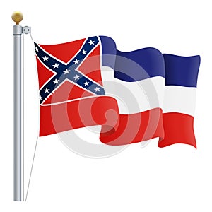 Waving Mississippi Flag Isolated On A White Background. Vector Illustration.