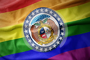 Waving missouri state rainbow gay pride flag banner