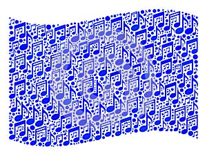 Waving Music Blue Flag - Mosaic of Music Notes