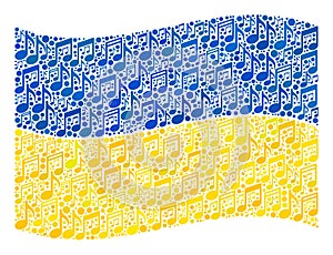 Waving Music Notation Ukraine Flag - Mosaic of Music Notes