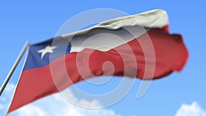 Waving national flag of Chile, low angle view. 3D rendering