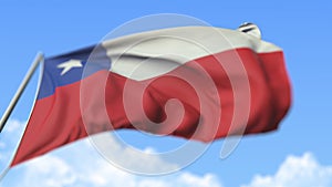 Waving national flag of Chile, low angle view. Loopable realistic slow motion 3D animation
