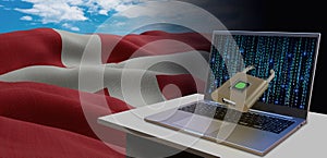 Waving national flag of the Denmark. Concept for information technology and data security safety to prevent cyber attack. Internet photo