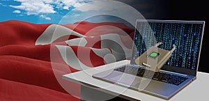 Waving national flag of the Tunisia. Concept for information technology and data security safety to prevent cyber attack. Internet