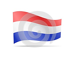 Waving Netherlands Flag on white. Flag in the Wind.
