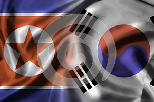 Waving of North and South Korea for politic and military war conflict from both country