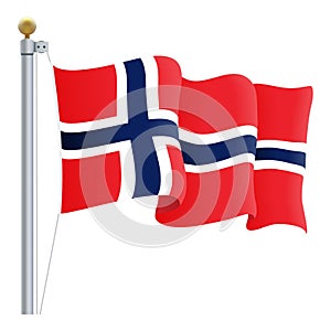 Waving Norway Flag Isolated On A White Background. Vector Illustration.