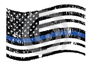 Waving Police Flag Thin Blue Line Illustration