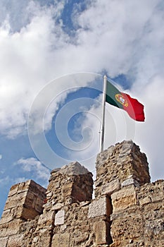 Waving Portuguese flag at Castelo de SÃ£o Jorge, Lisbon