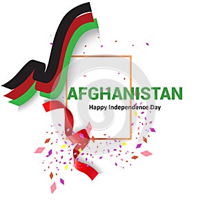 Waving ribbon or banner with flag of Afghanistan. Template for independence day poster design