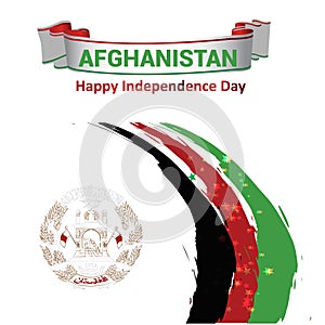 Waving ribbon or banner with flag of Afghanistan. Template for independence day poster design