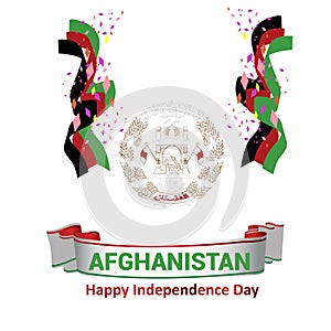 Waving ribbon or banner with flag of Afghanistan. Template for independence day poster design