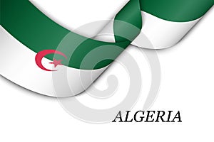 Waving ribbon or banner with flag of Algeria