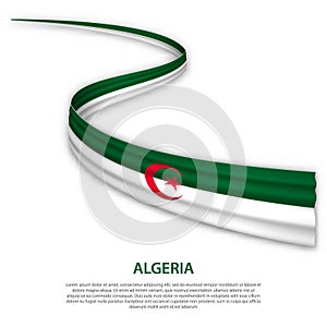 Waving ribbon or banner with flag of Algeria