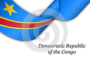 Waving ribbon or banner with flag of Democratic Republic Congo