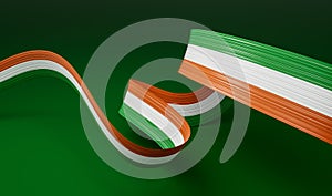 Waving ribbon or banner with flag of Ireland. Template for independence day 3d illustration