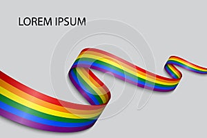 Waving ribbon or banner with flag of LGBT pride