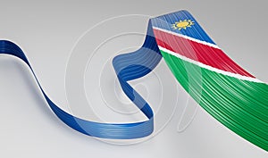 Waving ribbon or banner with flag of Namibia. Template for independence day 3d illustration