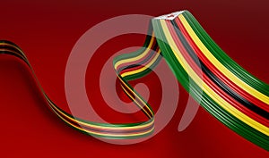 Waving ribbon or banner with flag of Zimbabwe on red. Template for independence day 3d illustration