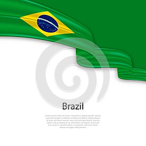 Waving ribbon with flag of Brazil